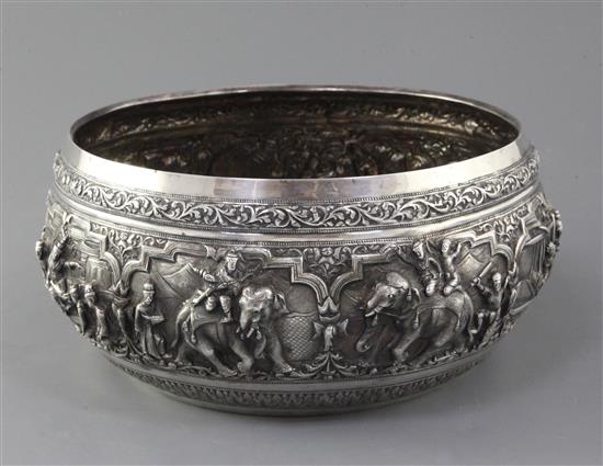 A late 19th century Burmese silver bowl, 28 oz.